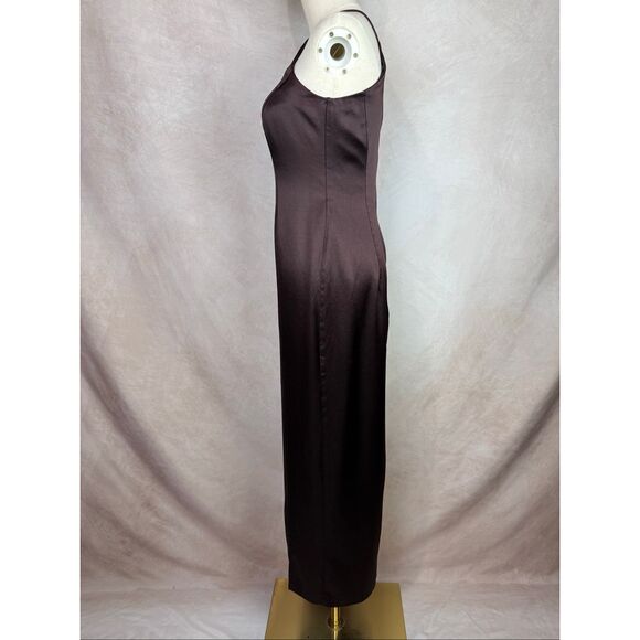 Vintage 1990s Chocolate Satin Slip Dress Minimalist Y2K Silhouette Whimsygoth - Picture 4 of 8